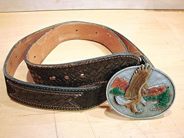 Nocona Leather Belt and 3D Flying Eagle Siskiyou Buckle Size 40 Vintage 1982 USA - £23.85 GBP