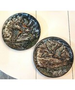 Hand Painted Duck Plate LOT Decorative 13&quot; Raised Design Ceramic Class M... - $27.03 CAD