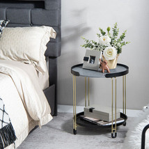 2-Tier Round Side Table with Removable Tray and Metal Frame for Small Space-Gol - £77.96 GBP