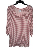 Cabi Women&#39;s Top Striped Scoop Neck Tunic Tickled  Dolman Shirt Pink/White Large - £15.49 GBP