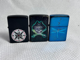 1997 2008 &amp; 2009 Zippo Dragonfly Pirate and Compass Rose Lighter Lot Of 3 - £27.93 GBP