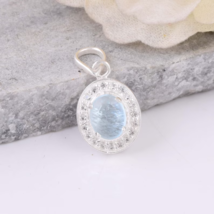 925 Sterling Silver Natural Oval Cut Aquamarine Gemstone Pendant - £88.16 GBP