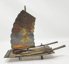 Vintage Brass Chinese Bamboo Sail Raft Boat Candle or Incense Burner Holder U141 - £31.31 GBP