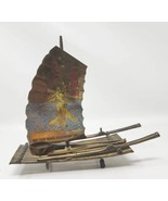Vintage Brass Chinese Bamboo Sail Raft Boat Candle or Incense Burner Hol... - £31.78 GBP