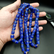 Vintage BLUE Chevron Beads Venetian Inspired 10mmx9.5mm Beads Long Strand - $43.65
