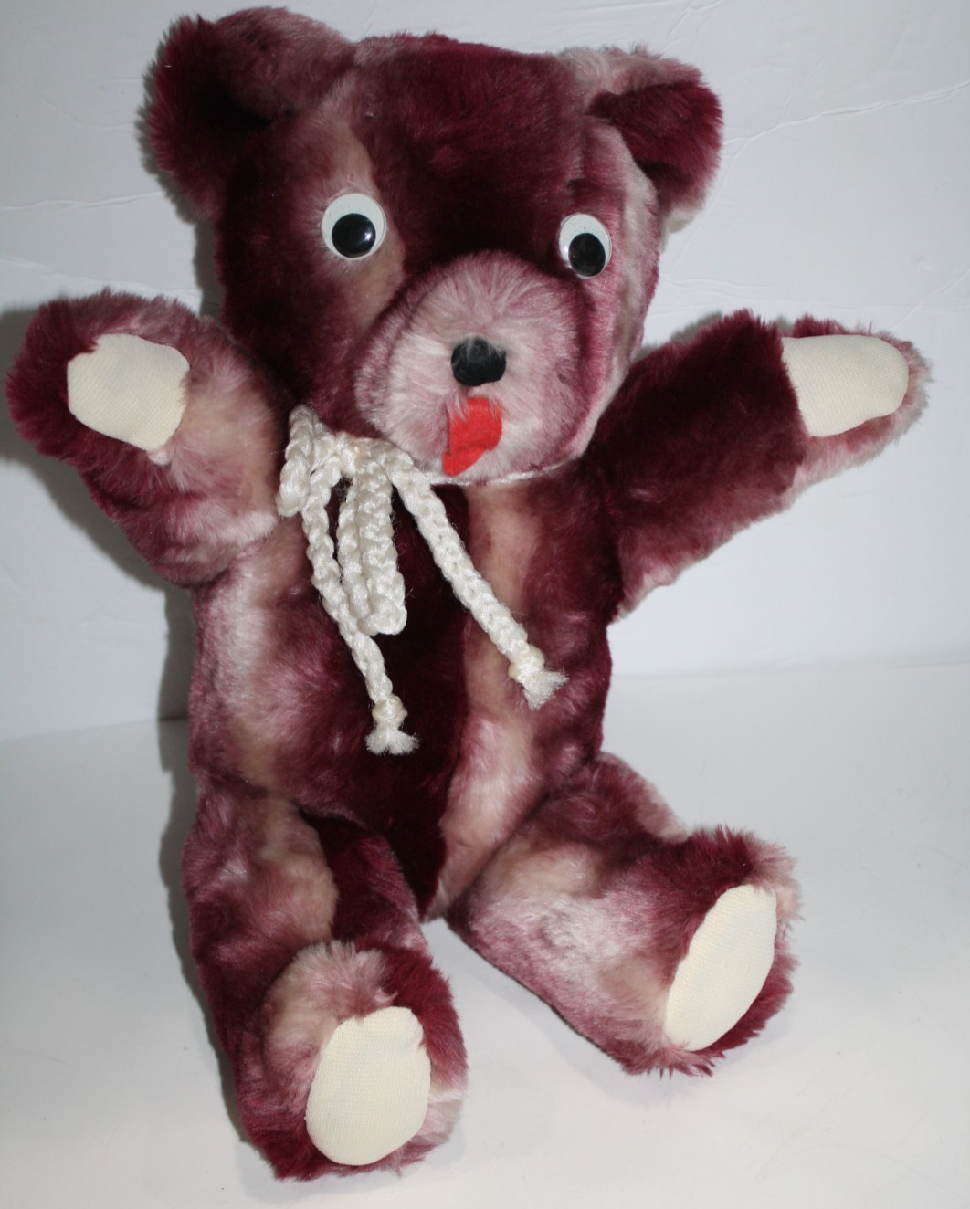 Teddy Bear 17" Maroon Burgundy Tipped Plush Google Eyes Bow Soft Toy Stuffed Item image 10