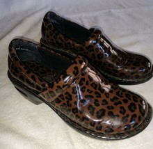 BOC Born Clogs Womens 7 M/W Brown Leopard Print Patent Leather Slip On Shoes - £10.95 GBP