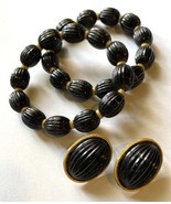 Vintage Trifari Gold-Tone and Black Beaded Bracelet and Earring Set - $28.49