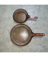 Set of 2 Corning Ware Vision Amber Glass Frying Pans With Waffle Bottoms... - £36.16 GBP