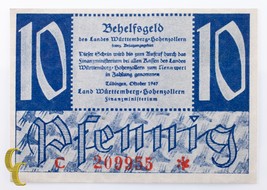 1947 Germania Frazionario Currency 10 Pfennig Serie C Wurttemberg UNC Co... - $55.00