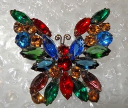 Vintage D&amp;E Juliana Butterfly Multi-Color Crystal Rhinestones Brooch - £99.60 GBP