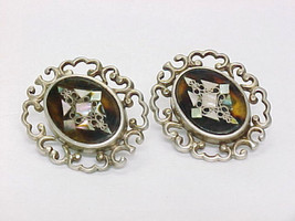 ABALONE Inlay Vintage Screwback EARRINGS in Sterling Silver - MEXICO PGG... - £39.40 GBP