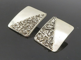 MEXICO 925 Silver - Vintage Modernist Textured Square Drop Earrings - EG4677 - £59.57 GBP