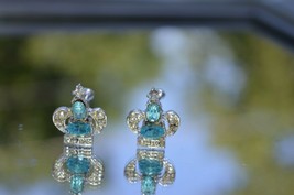 Vtg CROWNS&#39;&#39; Blue and Clear Rhinestones Screw back earrings &#39;&#39;VERY NICE&#39;&#39; - £22.46 GBP