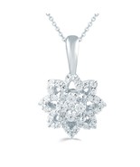 1/4ct tw Diamond Floral Cluster Fashion Pendant in Sterling Silver with ... - £43.09 GBP