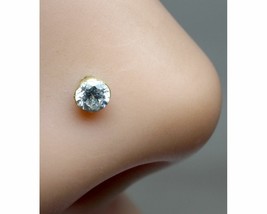 Single Stone Real Gold Nose stud 14K Ethnic White CZ Indian Screw Nose stud - £19.31 GBP