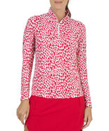 NWT IBKUL DAVINA RED HEARTS Long Sleeve Mock Golf Shirt - size LARGE - $59.99