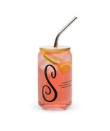 New Can-Shape Glass with Lid &amp; Straw Durable YOUR INITIAL Modern Style H... - £8.93 GBP