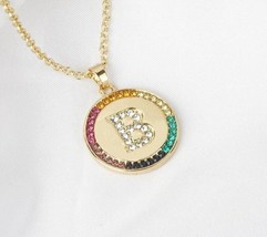 1.10Ct Multi Color Lab Created Diamond Letter &quot;B&quot; Pendant 14k Yellow Gold Plated - £107.88 GBP