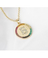 1.10Ct Multi Color Lab Created Diamond Letter "B" Pendant 14k Yellow Gold Plated - £109.34 GBP