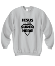 Religious Sweatshirt Jesus Is My Super Hero Ash-SS  - £21.12 GBP