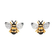 14k Yellow Gold Plated 925 Silver Round CZ Bee Stud Earrings Women&#39;s Day Gift - £147.63 GBP