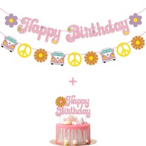 Groovy Happy Birthday Banner Cake Topper Hippie Birthday Banner For 1960&#39;S 1970&#39; - £15.70 GBP