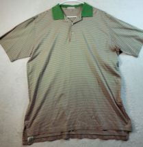 Peter Millar Polo Shirt Mens Large Pink Green Striped Cotton Short Sleeve Collar - £17.43 GBP