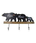 Rustic Forest Black Bear Family Papa Mama Baby Silhouette 3 Pegs Wall Ho... - $60.67 CAD