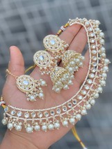 Joharibazar Indian Gold Plated Kundan Bollywood Jhumka Choker Jewelry Set b - £36.38 GBP