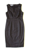 Anne Klein Brown Black Stud Trim Split Neck Sleeveless Stretch Sheath Dress 4 - £15.18 GBP
