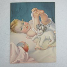 Vintage 1930s Loren Holmwood Baby Puppy &amp; Ball Print Nursery Art GP104 - £23.58 GBP