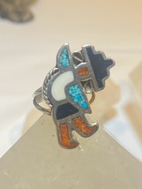 Kachina ring onyx turquoise coral Navajo sterling silver band southwest size 5.2 - £78.03 GBP