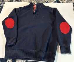 Sweater Tommy Hilfiger Youth Size 7 100% Cotton Zipper Red Patches Elbows - £4.60 GBP
