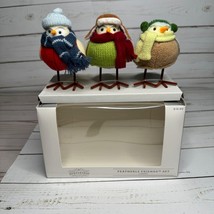 3pc Featherly Friends Mini Fabric Christmas Bird Figurine Wondershop Natural - £22.95 GBP