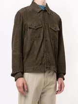 Men green suede leather shirt designer sheepskin suede leather jacket sh... - £126.40 GBP