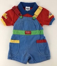 Vintage 80s Osh Kosh B&#39;Gosh Overalls 12 mo. Shorts 2 pc. Set Shirt Bright Colors - £77.36 GBP