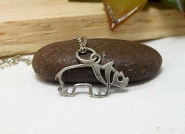 Cut Out Rhino Pendant Necklace 925 Sterling Silver, Handmade Silver Safari Gifts - £29.89 GBP