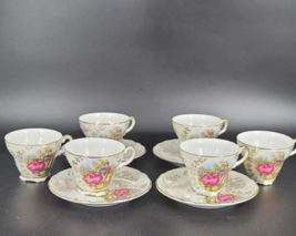 Vintage Courting Couple Demitasse 6 Teacups 4 Saucer Gold Trim Irridescent JAPAN - $36.76