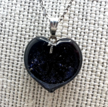 Murano Glass Handmade Glitter Black Heart Pendant & 925 Sterling Silver Necklace - $27.96