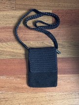 The Sak Black Crochet Knit Crossbody Shoulder Bag Purse Flap Small - $19.79