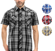 Men’s Casual Plaid Pockets Short Sleeve Collared Classic Button Down Shirt - £16.37 GBP