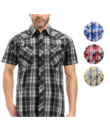 Men’s Casual Plaid Pockets Short Sleeve Collared Classic Button Down Shirt - £16.79 GBP