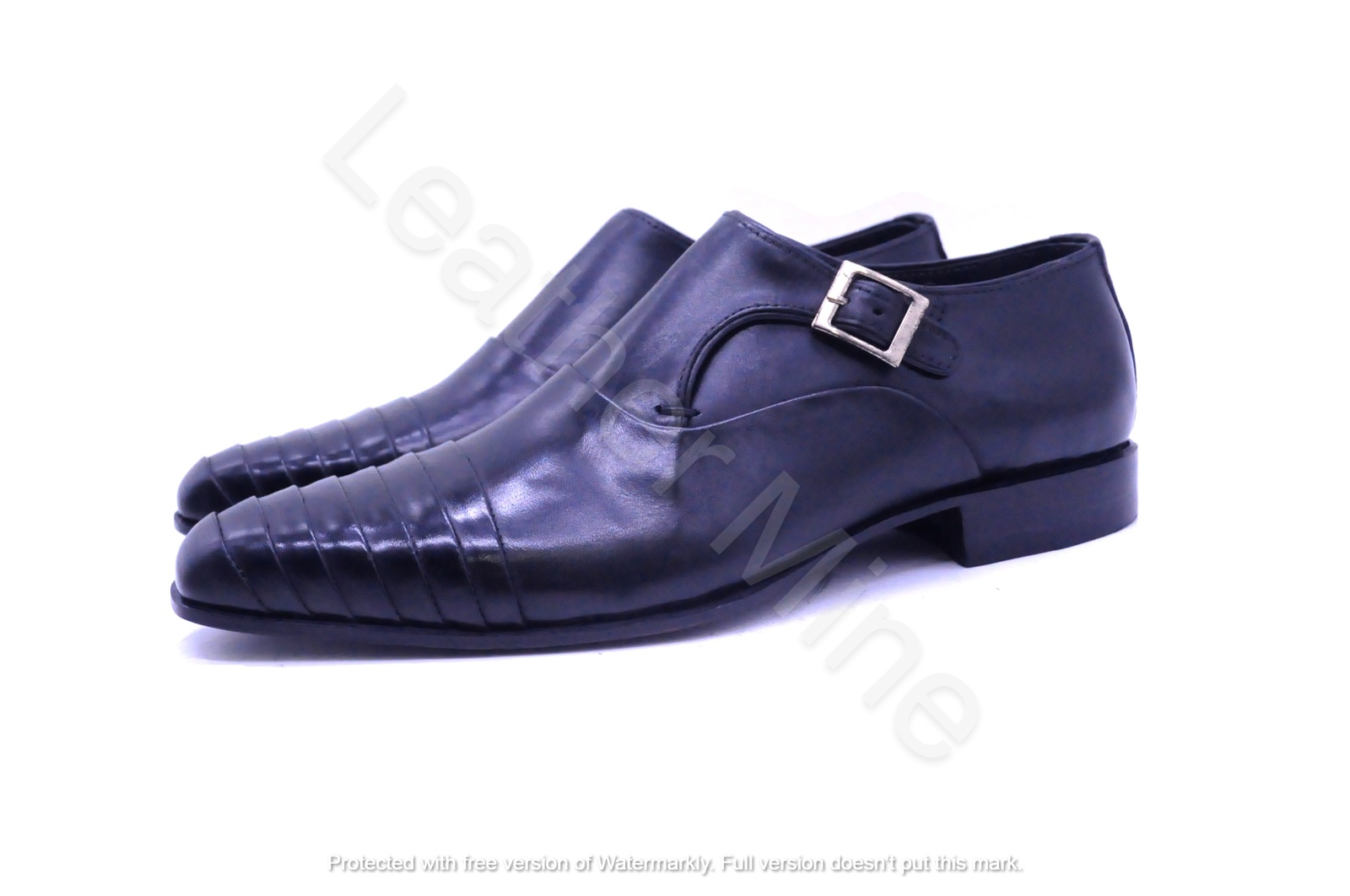 Men's Handmade Black Leather Monk Strap Dress Shoes, Formal Shoes Men