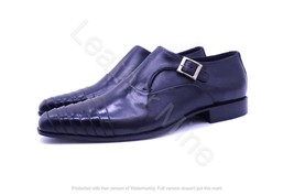 Men&#39;s Handmade Black Leather Monk Strap Dress Shoes, Formal Shoes Men - $132.69