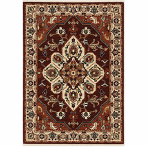 8' X 11' Red and Ivory Oriental Power Loom Area Rug With Fringe - $892.49