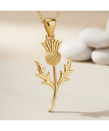 Thistle Flower Pendant Necklace | 14K Gold Plated Sterling Silver Jewelr... - $43.99