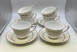 Set of 4 Royal Worcester Bone China GOLD CHANTILLY Cups &amp; Saucers + 1 Bo... - £62.90 GBP