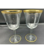 2 Wine Water Crystal Goblets Optic Gold Ring Trim On Rim &amp; Foot 6-1/8&quot; Tall - £13.29 GBP