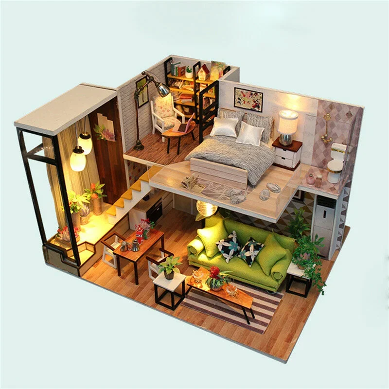 Multi-style 3D Wooden DIY Apartment Model DIY Assembly Mini Doll House Miniature - £45.04 GBP+